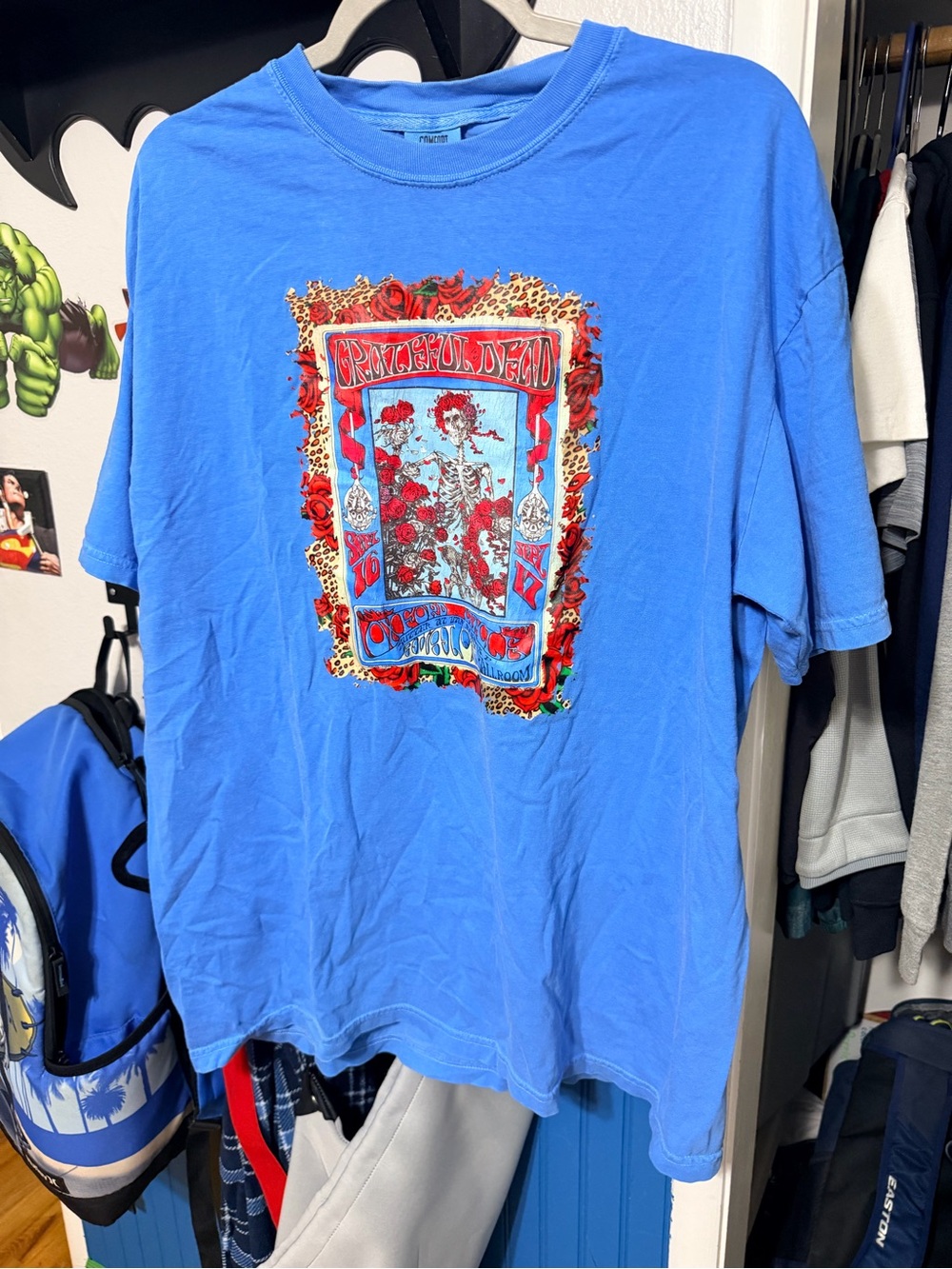 Grateful Dead Blue Tee with Red Rose Skeleton Graphic - Picture 2 of 4